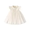 Vestido de Gaze Infantil de Verão Vestido Formal de Aniversário para Crianças Vestido de Princesa Bebê de Um Ano Vestido Estiloso com Botão de Pérola para Menina