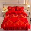 Conjunto de Colcha de Casamento Festivo Vermelho Grande de Veludo de Leite de Alto Peso, Quatro Peças, Quente para o Inverno, Veludo Coral, Forrado com Fleece Dupla Face