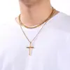 Collar Sencillo con Colgante de Cruz Brillante Estilo Europeo y Americano Cadena de Perlas Facetadas de Seis Caras Collar de Doble Capa para Hombre