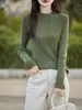 Camiseta Casual de Algodón Puro con Canalé y Cuello Medio, Diseño de Raya Vertical Texturizada, Top Holgado y Versátil para Primavera y Otoño, Venta al por Mayor