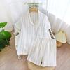Verano 2023 Nuevo Conjunto de Manga Corta y Shorts de Crepé Tulipán Hilo de Algodón de Doble Capa Pijama Casual Simple Suministro Directo de Fábrica