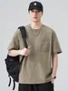 Roupas Masculinas Fengshe / Nova Camiseta Masculina Bordada de Manga Curta, Gola Redonda, Manga Três Quartos, Solta e Respirável