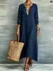 Vestido Longo Vintage de Cor Sólida com Decote em V Profundo 2026, Saia Longa Solta e Elegante, Vestido de Férias Estilo Europeu e Americano Transfronteiriço