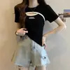 Camiseta de Manga Corta Hueca para Mujer, Nuevo Estilo Verano 2026, Tallas Grandes, Adelgazante, Estampado de Letras, Top Único