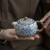 Tetera Xishi de Ru Kiln Azul y Envoltorio de Flores Zhilian para Té Hogar Cerámica Kung Fu Juego de Té Tetera Individual Alta Gama Gran Capacidad