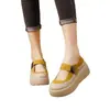 Sapatos Mary Jane de Sola Grossa para Mulheres 2026 Verão Novo Estilo Respirável Couro Macio Casual Bico Redondo Aumento de Altura Sandálias de Velcro para Mulheres