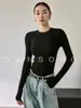 Camiseta Básica de Malha Ownsong Leve de Lã Merino 60 Fios Sem Costura Integrada Gola Redonda Slim Fit