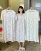 Vestido de Verão Feminino de Malha de Algodão com Cruzamento no Sudeste Asiático, Manga Curta, Tamanho Grande, Estampado Floral, Camisola de Maternidade, Roupas de Casa