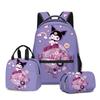 Mochila Escolar para Estudante Kuromi Sanrio Impressa Novo Produto 3D, Lancheira, Estojo, Conjunto de Três Peças