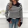 Kai Kuo Europa e Estados Unidos 2024 Outono e Inverno Cross-border Leisure Commuter Loose Pullover Listrado Cor Contraste Manga Longa Suéter Roupas Femininas