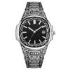Comercio Exterior Nuevo Reloj de Acero Grabado en Oro y Plata Moda Retro Reloj para Hombre Esfera Grande Calendario Personalizado Reloj de Bronce