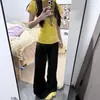 Camiseta amarilla de manga corta de algodón puro, 40 hilos, estilo simple para ir al trabajo, estilo dopamina, para mujer, top de verano ajustado que ciñe la cintura