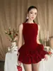 Chal sin Mangas Asimétrico de Alta Gama con Volantes 25 Diseños de Nicho Vietnamita Vestido de Terciopelo Abullonado para Mujer