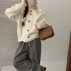 Cárdigan de Punto Hueco Estilo Coreano Vintage para Mujer Otoño e Invierno Holgado con Dobladillo Cuello Redondo Sentido del Diseño Chaqueta Suéter Corta de Color Sólido