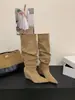 Botas de Salto Bloco e Salto Grosso de Calibre Grande Outono/Inverno 2026 Botas Longas Europeias e Americanas para Mulheres Acima do Joelho Bico Fino Botas de Salto Alto