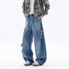 Jeans Anchos de Pierna Recta, Corte Curvo Estilo Americano, Diseño de Marca de Moda para Hombre, Lavado Recto, Largo Hasta el Suelo, Pantalones Versátiles y a la Moda