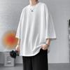Estilo Hong Kong Seda de Hielo Manga Corta para Hombre Verano ins Marca de Moda Fresco Oversize Manga Tres Cuartos Diseño de Camiseta de Marca de Nicho Media Manga