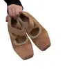Versão em Pele de Ovelha ~ Sapatilhas de Ponta Quadrada com Tiras Cruzadas, Conforto Aumentado e Veludo, Sapatos de Salto com Design de Nicho da Moda