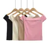 Ins transfronterizo Europa 2026 nuevo estilo temperamento mujer un solo hombro hueco descubierto punto top camiseta de manga corta ajustada