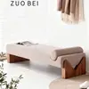 Banqueta para Cambiar Zapatos de Madera Maciza Estilo Nórdico, Banco al Pie de la Cama para Dormitorio, Banco Largo para Sala de Estar, Silla de Ocio para Entrada del Hogar, Banco Sofá de Tela