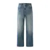 Jeans Masculino Muqiu cleanfit com elasticidade em quatro direções, estilo high-end old money, solto, reto e lavado