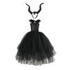 Vestido de Bruja Alto y Bajo para Niños Disfraz de Cosplay de Halloween para Actuación Vestido de Malla Negra Falda para Niñas