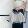 Cárdigan con cremallera de estilo nuevo para otoño de 2024 para bebés, top de cuello redondo a color contrastante, suéter holgado de estilo occidental para niños y niñas