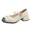 Zapatos Mary Jane 2025 para Mujer 2025 Primavera Nuevos Estilo Francés Retro Elegantes Suaves Puntera Cuadrada Tacón Alto Zapatos de Cuero Zapatos de una Sola Capa