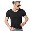 Camiseta de manga corta para hombre, color liso, camiseta interior de algodón, ajustada, delgada, blanca, manga media, cuello redondo ajustado, una generación de pelo