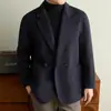 Casaco masculino curto de lã dupla face para outono e inverno, casaco de lã de lapela de terno de abotoamento duplo costurado à mão com mistura de lã