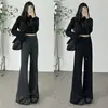 Calças Americanas de Cintura Alta, Corte Slim, Micro Flare, para Mulheres, Nova Coleção Primavera/Outono, Design com Cordão Fluido, Emagrecimento, Versátil, Casuais, de Perna Larga, Longas