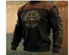 Sudadera Redonda con Cuello Redondo Estilo Waffle Tótem Vikingo Mitología Nórdica Estilo Retro Desgastado Manga Larga Marca Americana de Moda Sudadera de Manga Larga