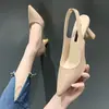 Sandalias de Tacón Alto Franceses Color Nude con Punta y Espalda Descubierta para Mujer Zapatos Individuales de Punta Cerrada con Tacón Grueso Novedad de Verano 2026