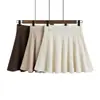 Falda corta de punto de lana blanca para mujer, nuevo estilo otoño e invierno, de cintura alta, línea A adelgazante, plisada, para mujeres petite