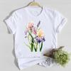 Flores hortícolas patrón de personalidad cuello redondo estampado camiseta blanca manga corta para mujer comercio exterior transfronterizo wish/ebay Amazon