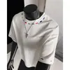 Camiseta Tendência Estilo Americano de Peso Pesado para Homens, Bordada com Arco-Íris, Manga Curta, Design Verão 2025, Top Nicho de Caimento Solto