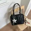 Bolso de mano transfronterizo con remaches, diseño de nicho estilo coreano para mujer, bolsa de gran capacidad para el día a día, dulce y fresco, único, color sólido, bolso simple para el hombro