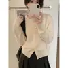 Cardigan Tricotado Clássico de Cor Sólida Versátil com Gola Redonda para Mulheres 2026 Outono Inicial Novo Suéter Macio Roupa de Baixo Top de Manga Longa Tendência