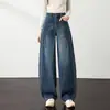 Pantalones de pierna ancha de cintura alta retro holgados largos pantalones casuales adelgazantes talla grande otoño cubren caderas pantalones de pierna recta para el día a día commuting puro