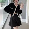 Estilo coreano otoño e invierno Nuevo estilo retro estilo Chanel corto estilo ins contraste suave de color cárdigan de punto suéter top para mujer
