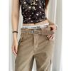 Cinturón de Remaches de Gamuza Retro Estilo Americano para Mujer Sentido del Diseño Estilo Spice Girl Cinturón Marrón Personalizado Combinable con Todo Cinturón para Jeans