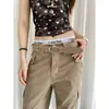 Cinturón de Remaches de Gamuza Retro Estilo Americano para Mujer Sentido del Diseño Estilo Spice Girl Cinturón Marrón Personalizado Combinable con Todo Cinturón para Jeans