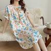 Nuevo camisón de primavera y verano para mujer, vestido de manga corta de seda de algodón rayón completo, elegante con cordón, cuello redondo, vestido sexy de flores