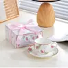 Taza de Café Retro Taza de Cerámica para el Hogar y Platillo Juego de Taza de Té con Flores Taza de Café Recuerdo para Dama de Honor Regalo