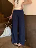 Pantalones acampanados de lunares azul marino para mujer, verano 2026, delgados, de cintura alta, adelgazantes, casuales, de tela fluida, versátiles, de pierna ancha, de campana