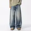 2026 Jeans Lavado Gradiente Retro Americano Novo Calças Masculinas Super Largas de Perna Larga Comprimento Total Versátil Calças Longas