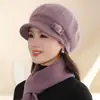 Chapéu Feminino Inverno Chapéu de Mãe com Forro de Lã Chapéu de Tricô Espesso Chapéu Quente conjunto Lã de Coelho Tricotado Chapéu de Senhora Idosa