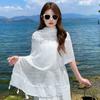 Bufanda de Algodón y Lino Bordada Blanca Estilo Étnico Chino para Mujer, Artística Primavera, Otoño e Invierno, Chal Bufanda de Seda para Mamá de Mediana Edad Doble Uso