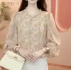 Produto de sucesso para live-streaming dropshipping verão 2026, camisa feminina estilo coreano com estampa de renda, top soltinho e modelador, manga três quartos