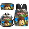 Mochila de Anime 3D Conjunto de Três Peças Roblox Bolsa de Lancheira para Estudante Estojo Roblox Mochila Escolar Estampada com Alças Curvas